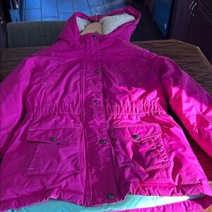 Lands End Girls Pink Hooded Jacket with Fleece (XL 16)